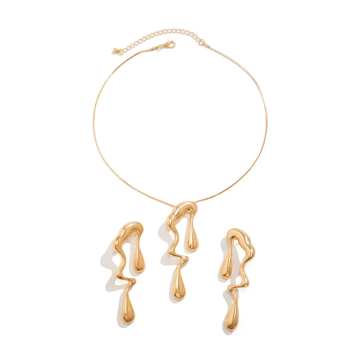 Geometric Irregular Liquid Waterdrop Earrings Necklace Set