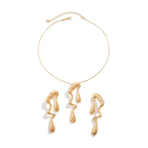 Geometric Irregular Liquid Waterdrop Earrings Necklace Set