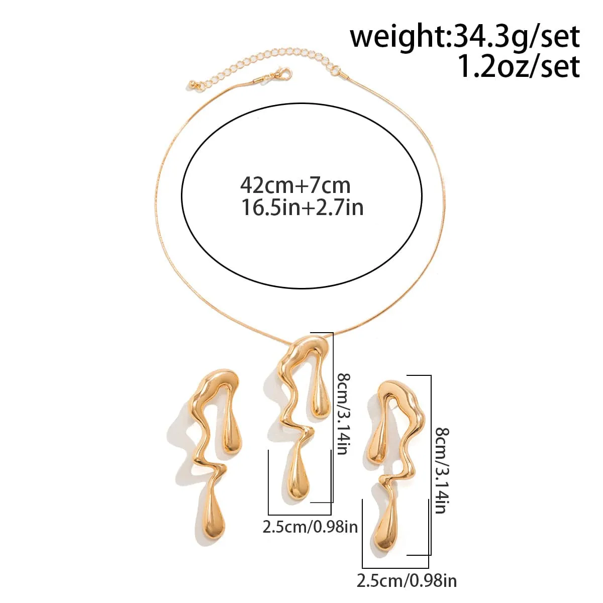 Geometric Irregular Liquid Waterdrop Earrings Necklace Set