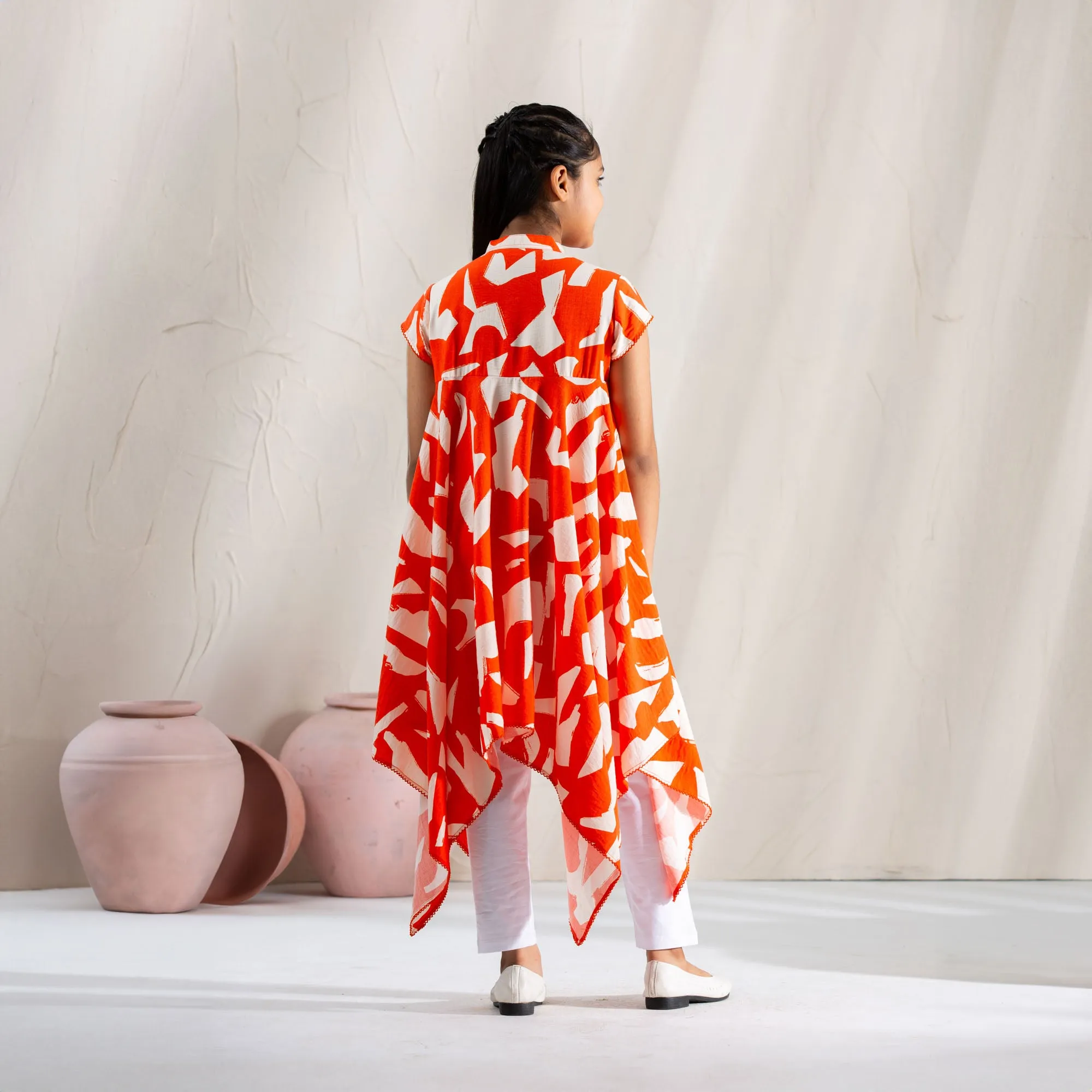 Girls Frock-Orange Print