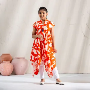 Girls Frock-Orange Print