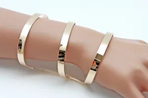 Gold Metal Bracelet Wrap Round Geometric Shapes 3 Stripes