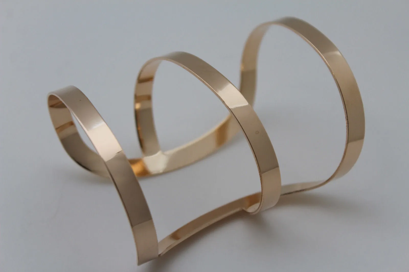 Gold Metal Bracelet Wrap Round Geometric Shapes 3 Stripes