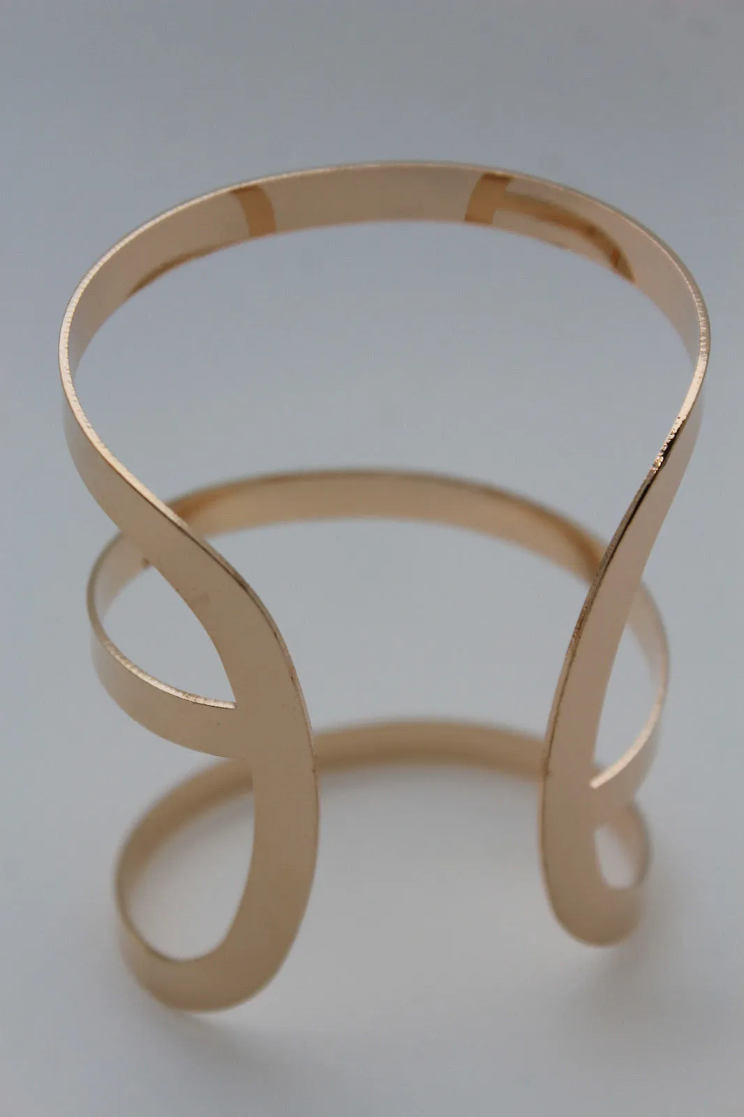 Gold Metal Bracelet Wrap Round Geometric Shapes 3 Stripes