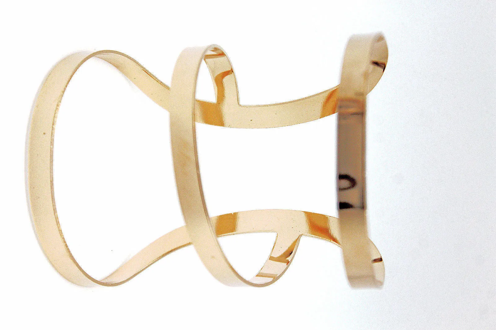 Gold Metal Bracelet Wrap Round Geometric Shapes 3 Stripes