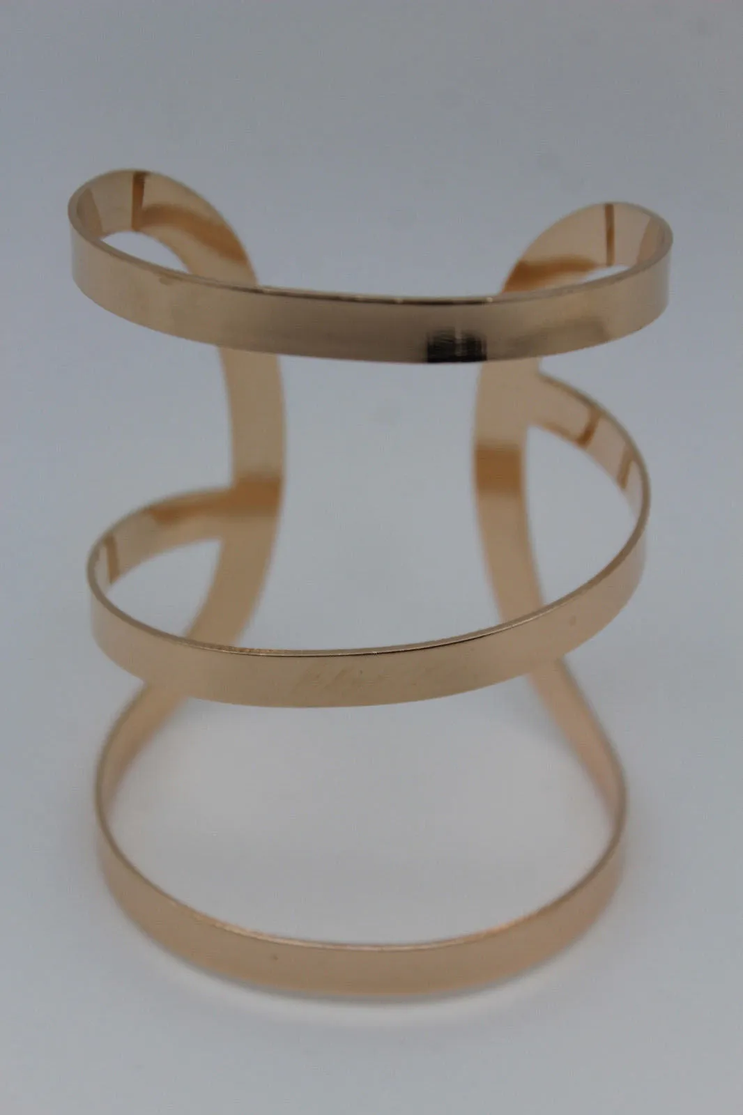 Gold Metal Bracelet Wrap Round Geometric Shapes 3 Stripes