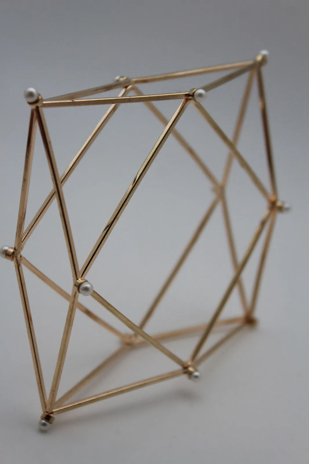 Gold Metal Cuff Bracelet Large Geometric Shape Pearl Beads