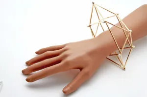 Gold Metal Cuff Bracelet Large Geometric Shape Pearl Beads