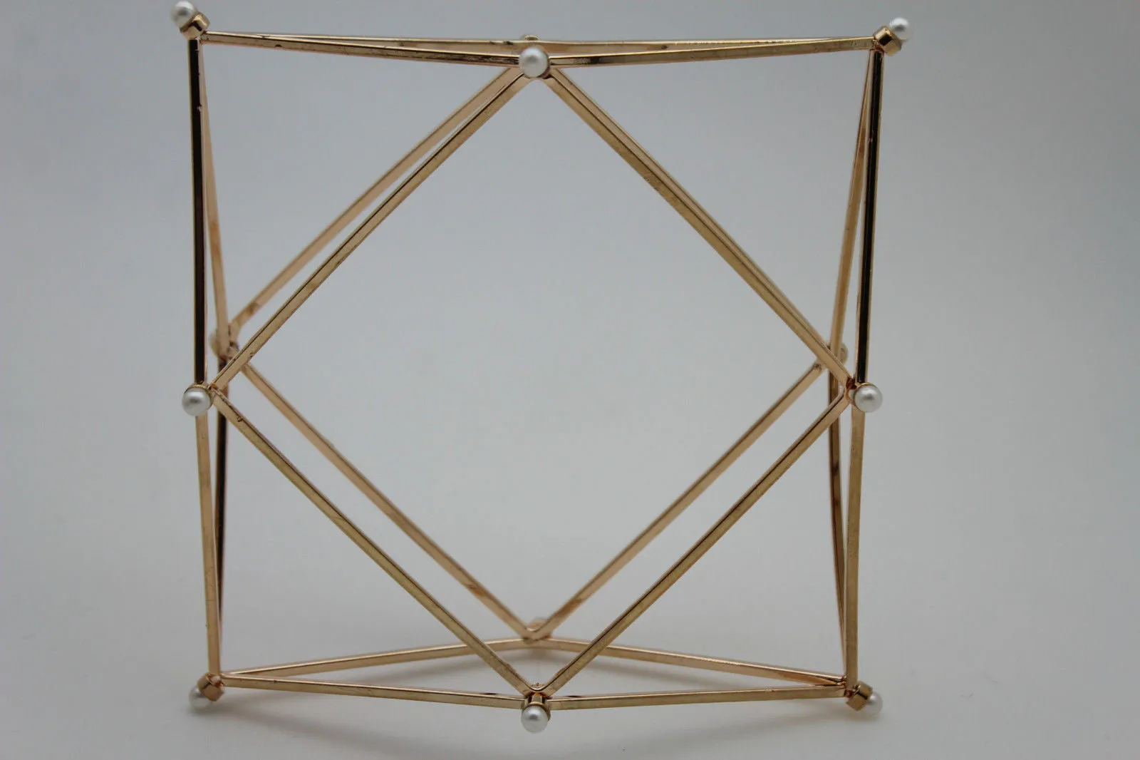 Gold Metal Cuff Bracelet Large Geometric Shape Pearl Beads