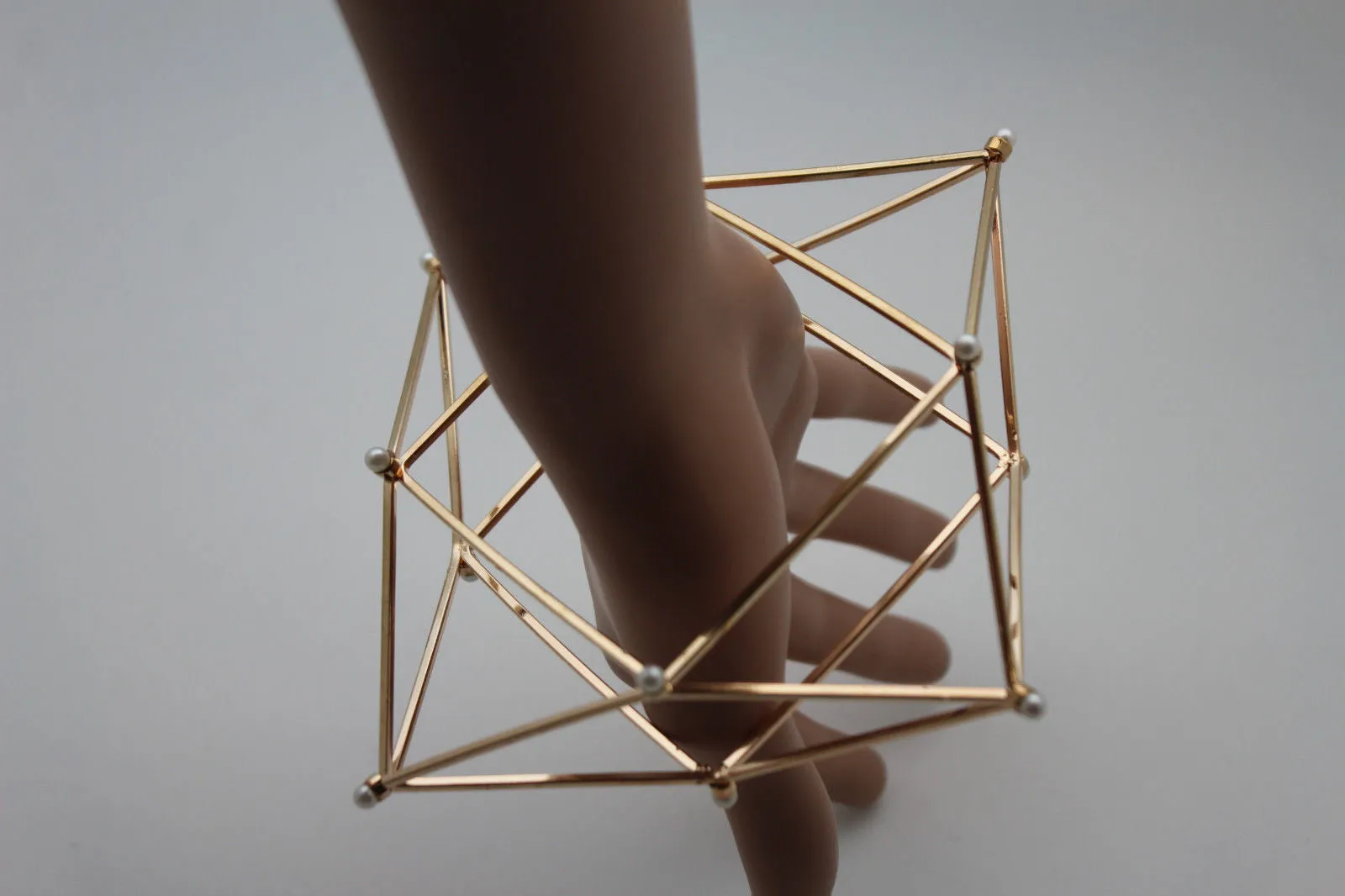 Gold Metal Cuff Bracelet Large Geometric Shape Pearl Beads