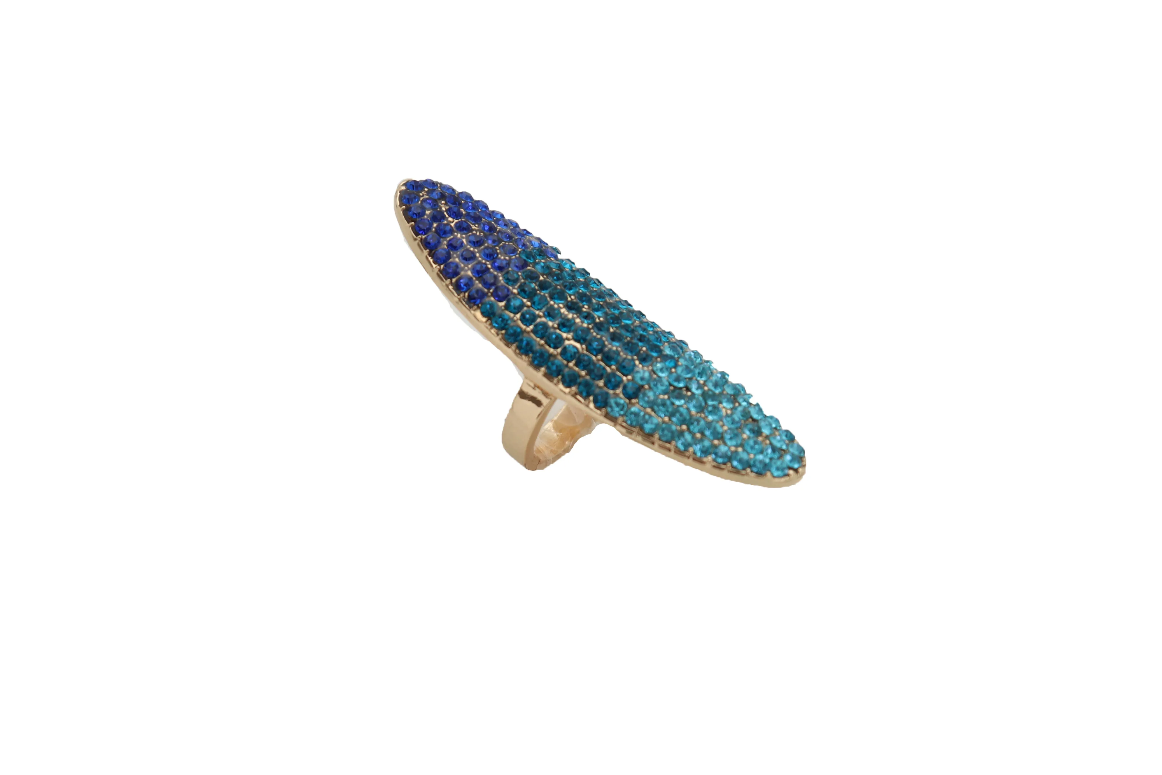 Gold Or Silver Metal Multi Rhinestone Long Leave Knuckle Adjustable Ring Accessories