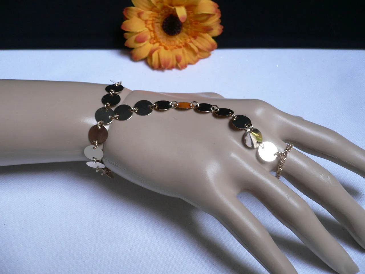 Gold Silver Metal Hand Chain Bracelet Multi Circles Women Trendy