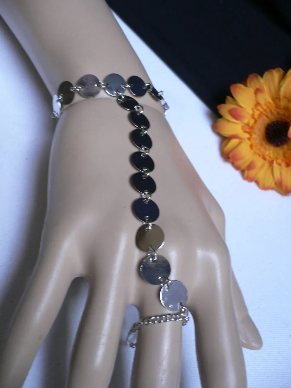Gold Silver Metal Hand Chain Bracelet Multi Circles Women Trendy