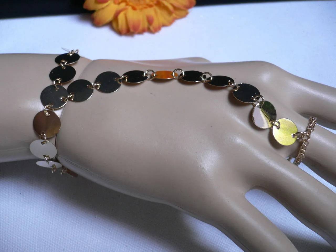 Gold Silver Metal Hand Chain Bracelet Multi Circles Women Trendy