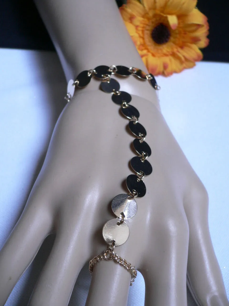 Gold Silver Metal Hand Chain Bracelet Multi Circles Women Trendy