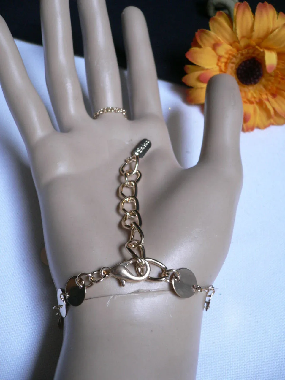 Gold Silver Metal Hand Chain Bracelet Multi Circles Women Trendy