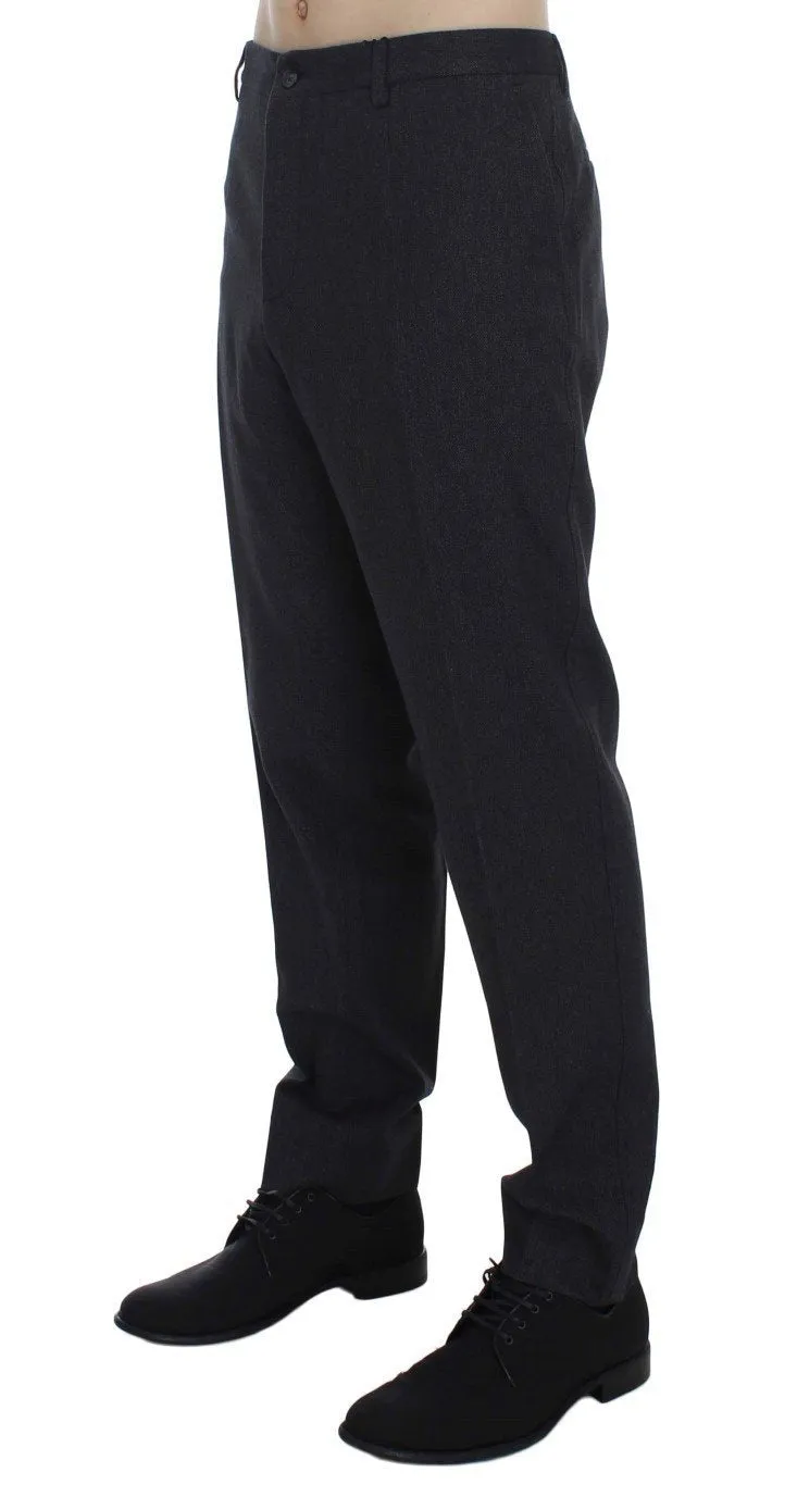 Gray Cotton Slim Fit Casual Pants
