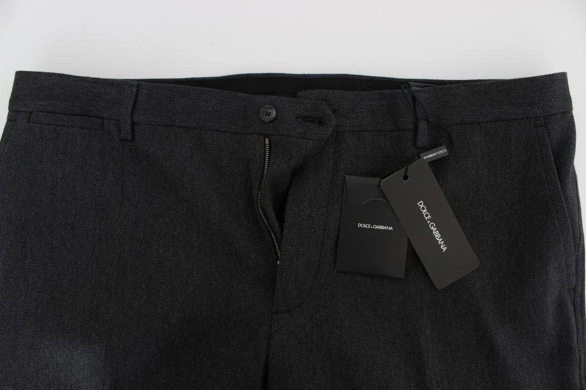 Gray Cotton Slim Fit Casual Pants