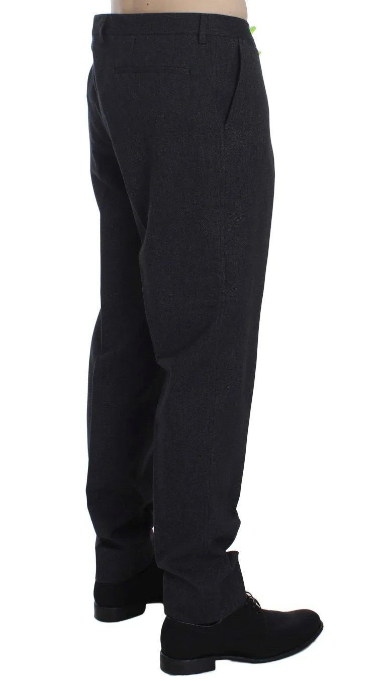 Gray Cotton Slim Fit Casual Pants