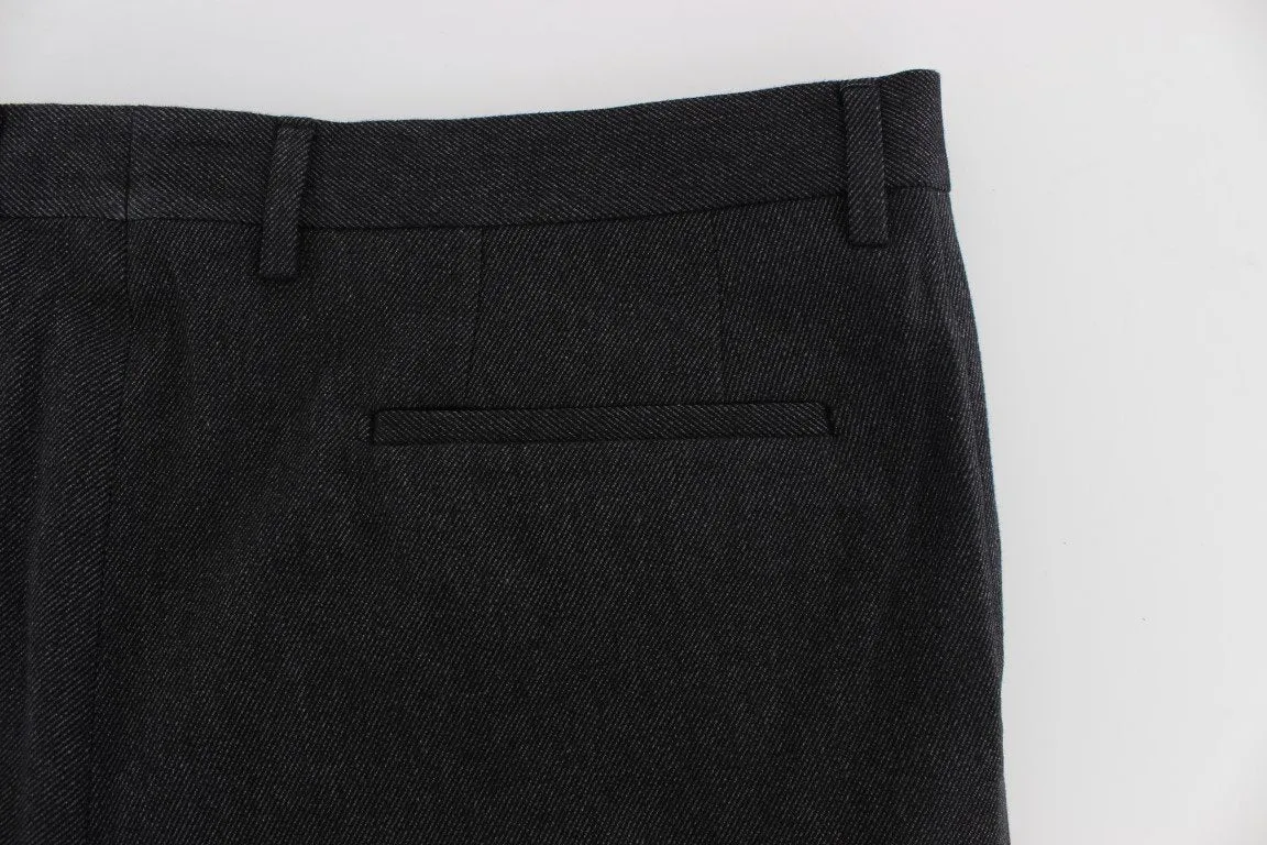 Gray Cotton Slim Fit Casual Pants