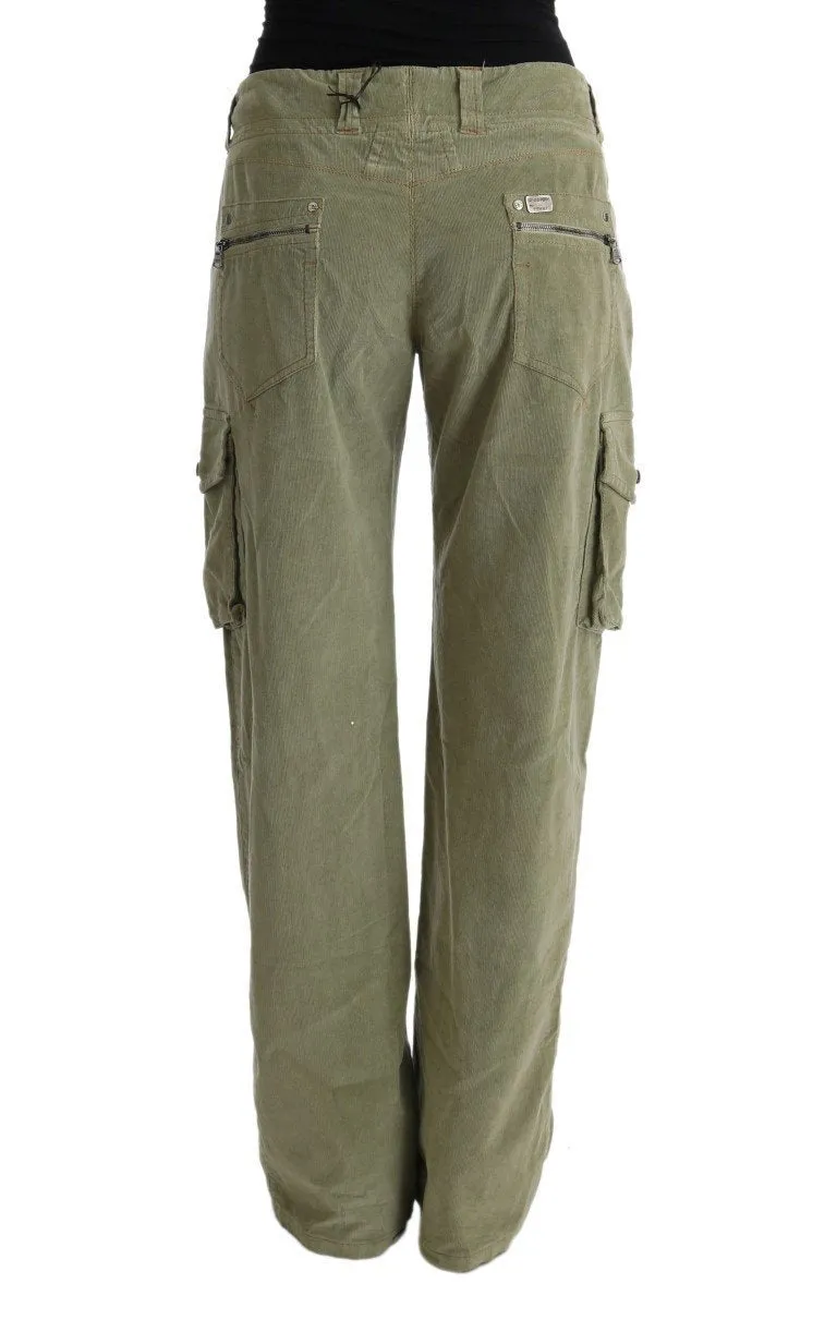 Green Cotton Regular Fit Casual Pants
