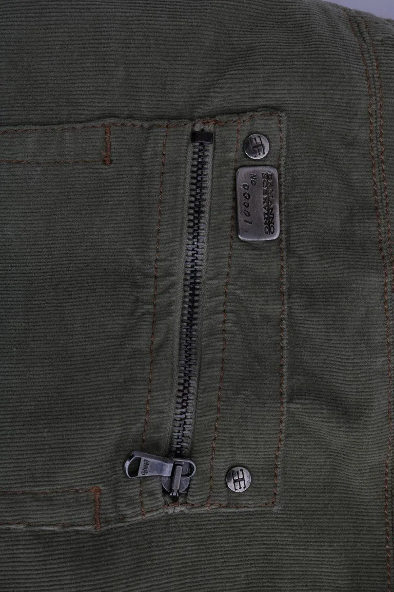 Green Cotton Regular Fit Casual Pants