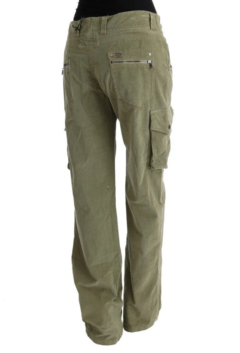 Green Cotton Regular Fit Casual Pants