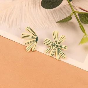 Green Enamel Asymmetric Floral Stud Earrings