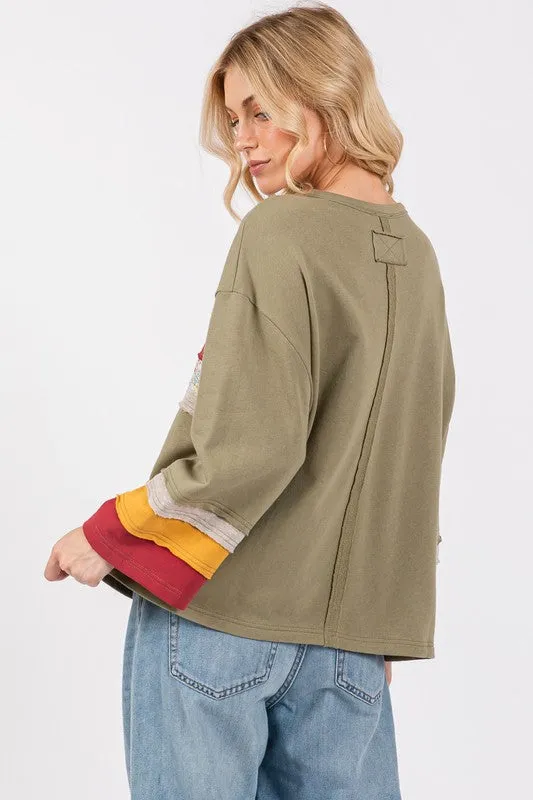 Hazel Blues® |  SAGE   FIG French Terry Color Block T-Shirt