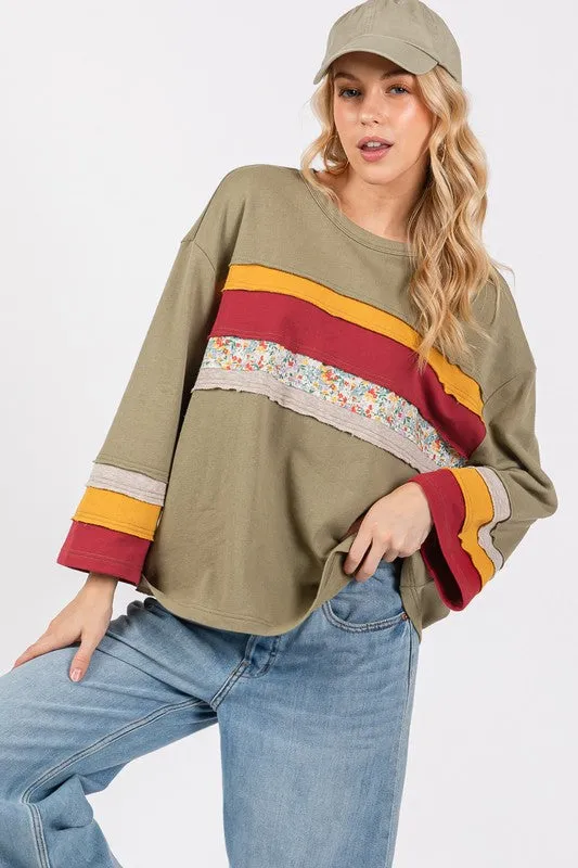 Hazel Blues® |  SAGE   FIG French Terry Color Block T-Shirt