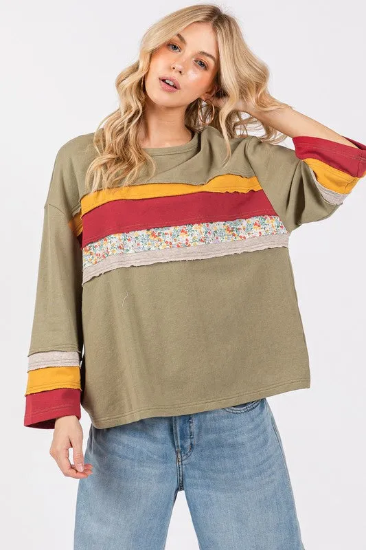 Hazel Blues® |  SAGE   FIG French Terry Color Block T-Shirt