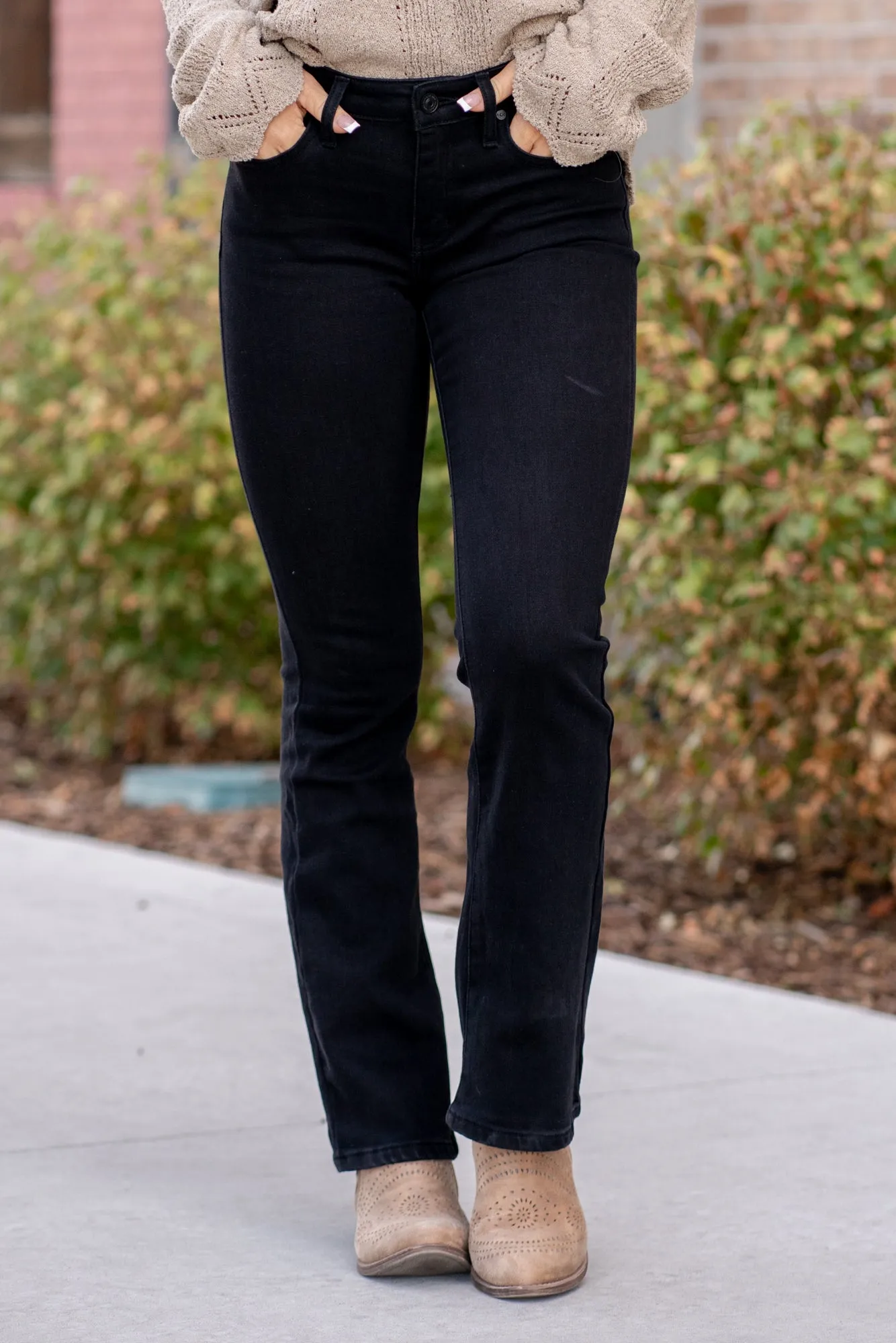 Hot Tamale Black Mid Rise Baby Bootcut with Inner Side Fleece