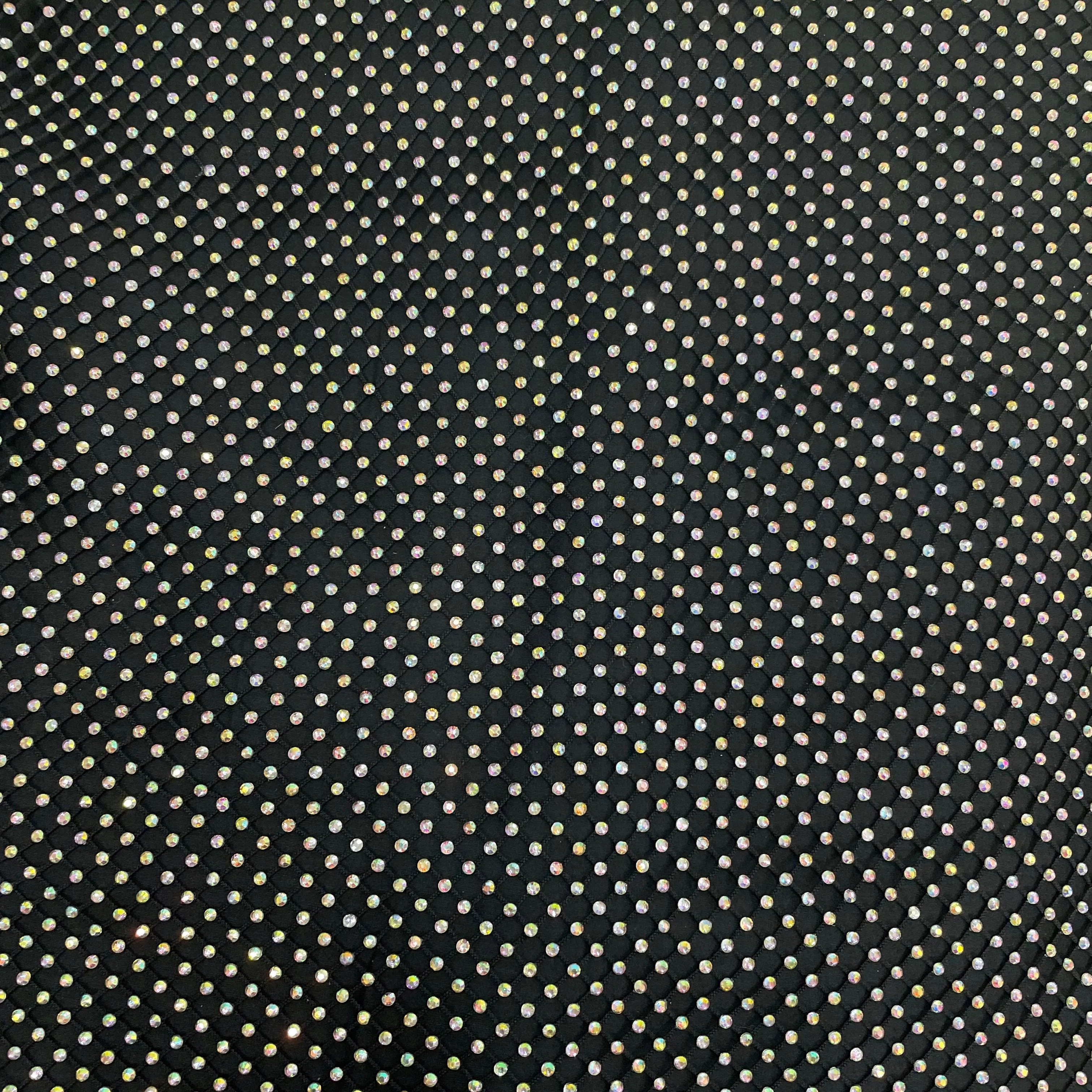 Imported Rhinestone Embroidery Black Mesh Net Fabric