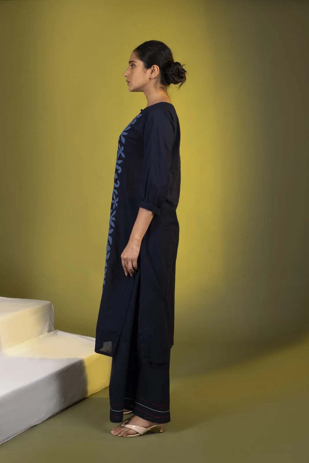 Indigo Panel Straight Kurta with Palazzos and Dupatta