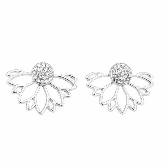 IPARAM 2017 Lotus Crystal Jacket Flower Stud Earrings For Women fashionJewelry Double Sided Gold Silver Plated earrings