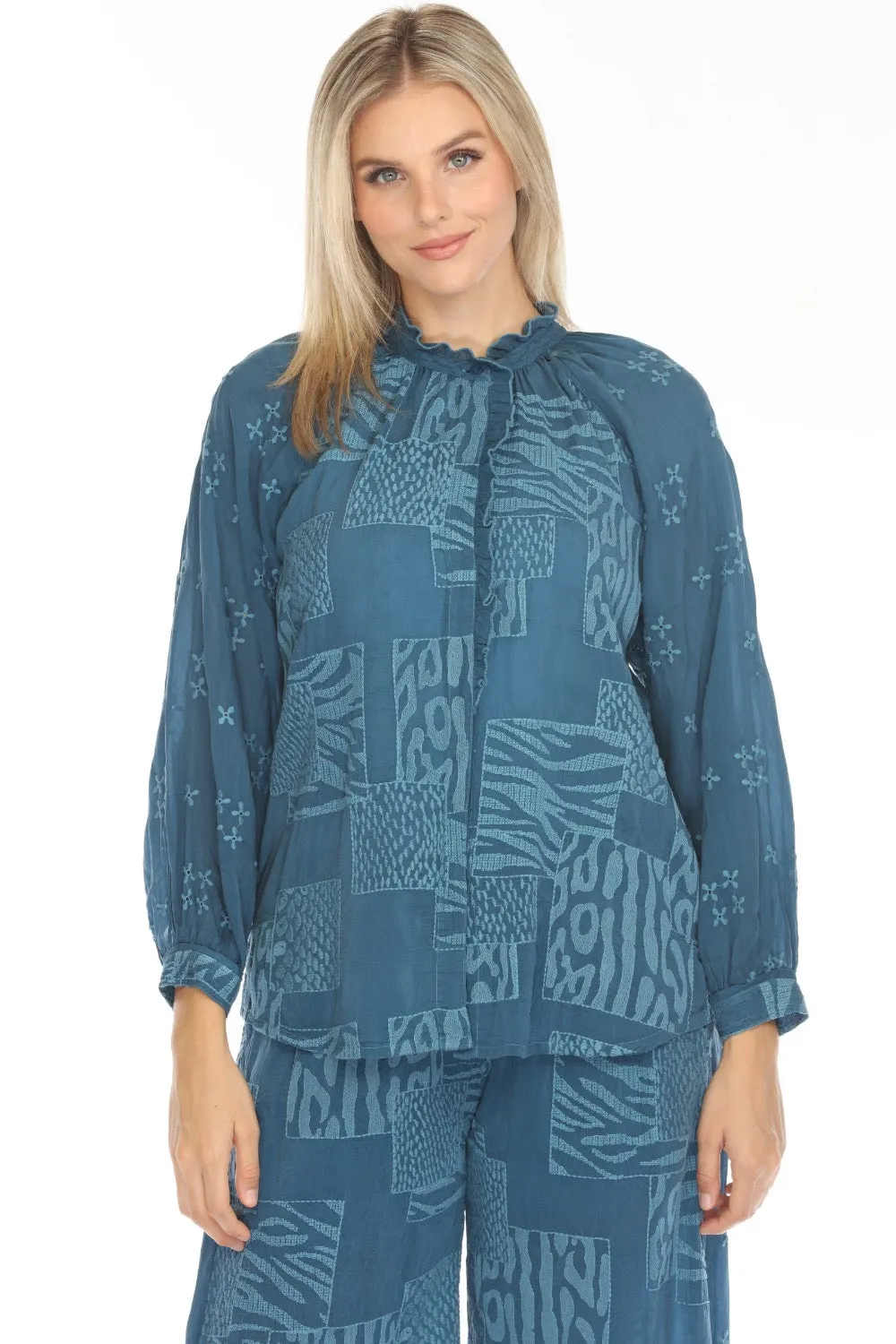 Johnny Was Molli Embroidered Button-Down Blouse C19924-O