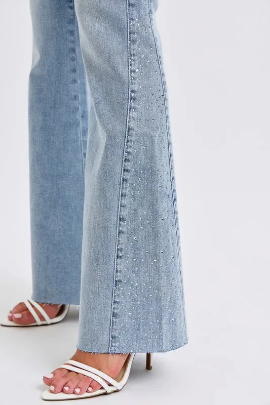 Judy Blue Full Size Midi Rise Rhinestone Side Panel Detail Flare Jeans Plus Size
