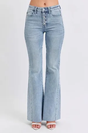 Judy Blue Full Size Midi Rise Rhinestone Side Panel Detail Flare Jeans Plus Size
