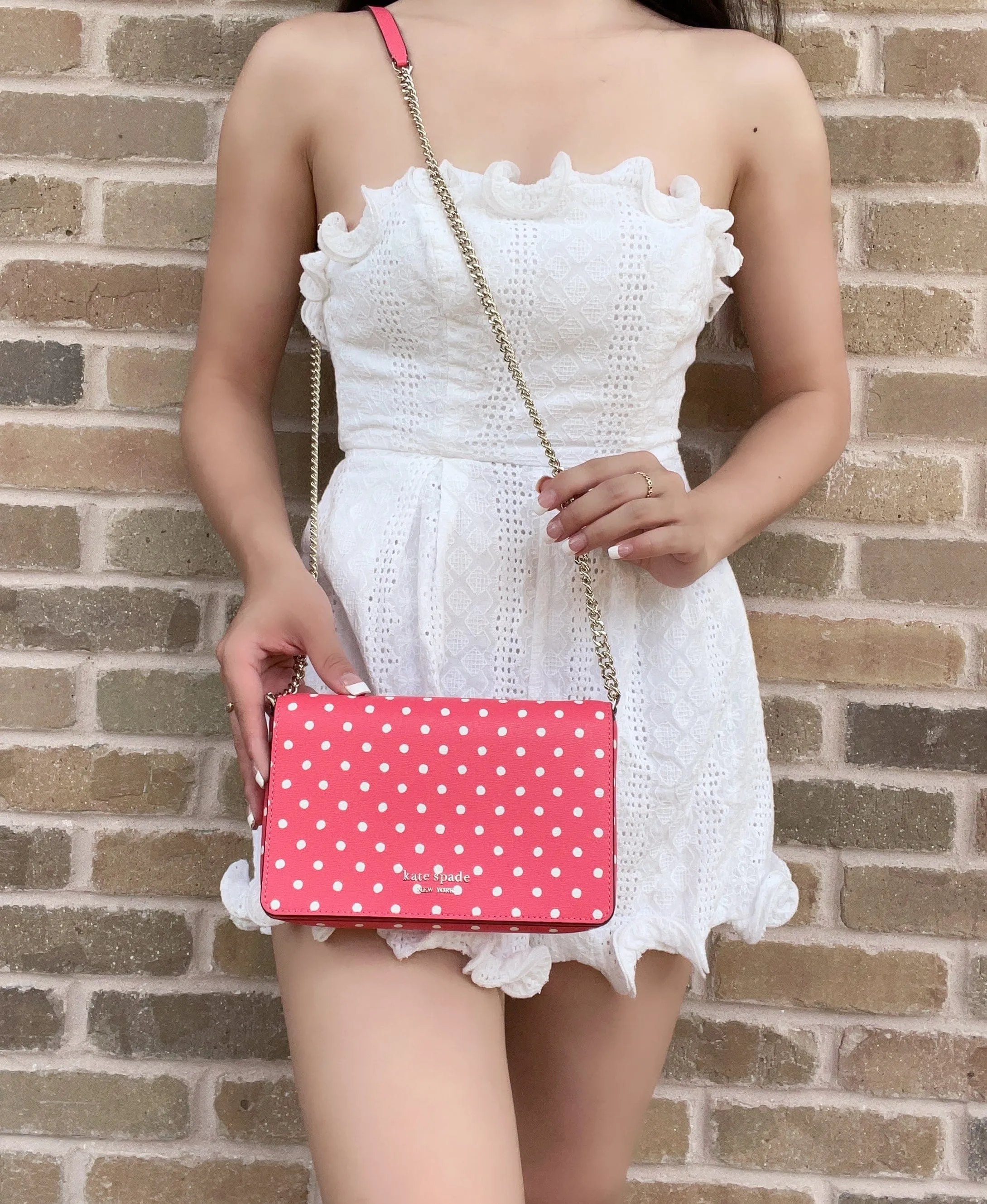 Kate Spade Spencer Dots Chain Wallet Chain Crossbody Clutch Peach Melba Multi