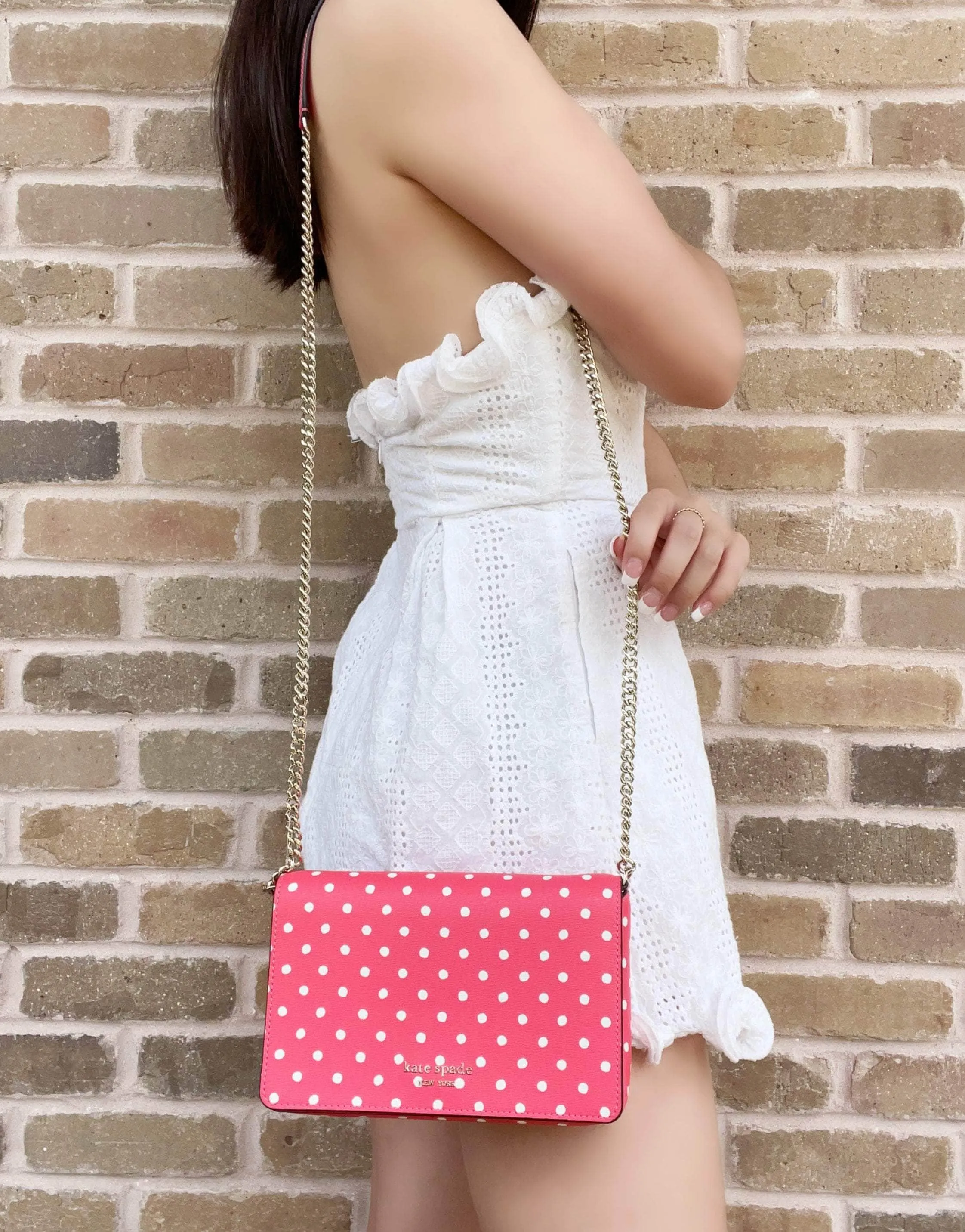 Kate Spade Spencer Dots Chain Wallet Chain Crossbody Clutch Peach Melba Multi