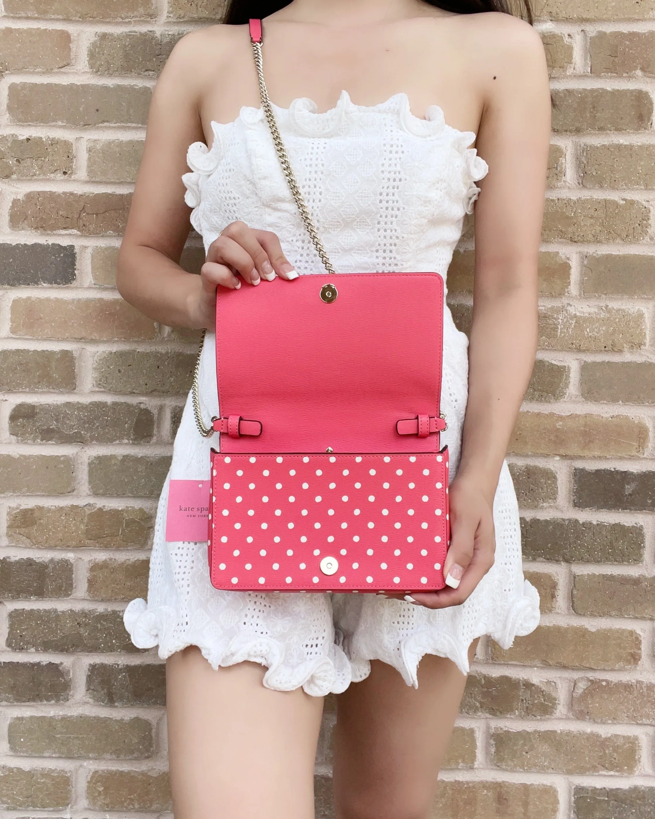 Kate Spade Spencer Dots Chain Wallet Chain Crossbody Clutch Peach Melba Multi
