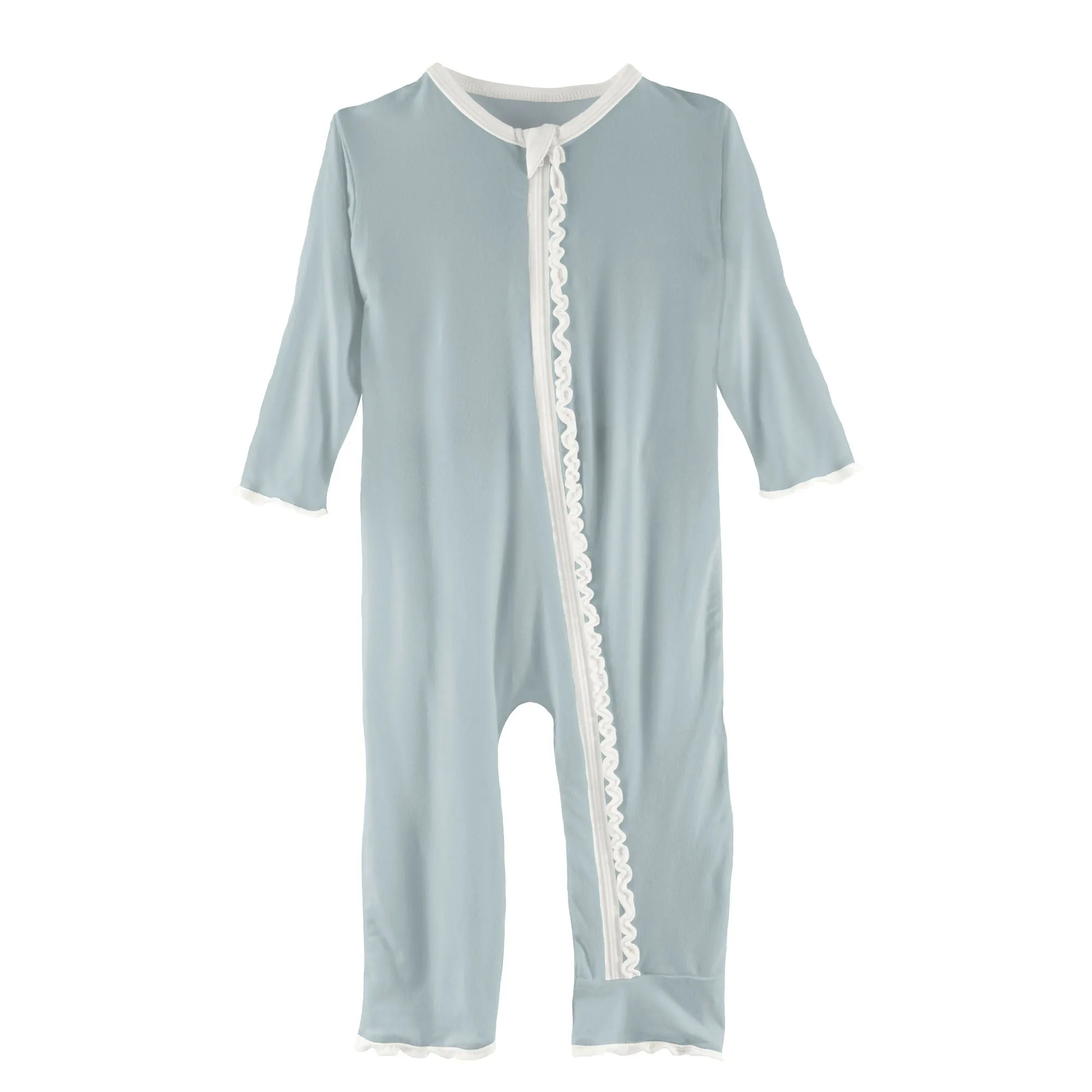 KicKee Pants solid Fresh Air w/Natural Muffin Ruffle Coverall with Zipper