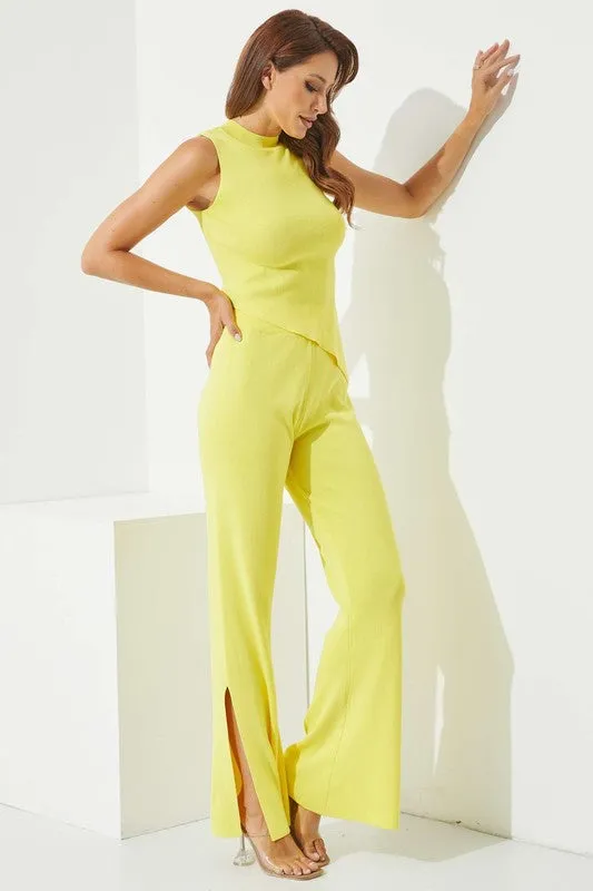 Knit Asymmetric Hem Top and Bottom Set