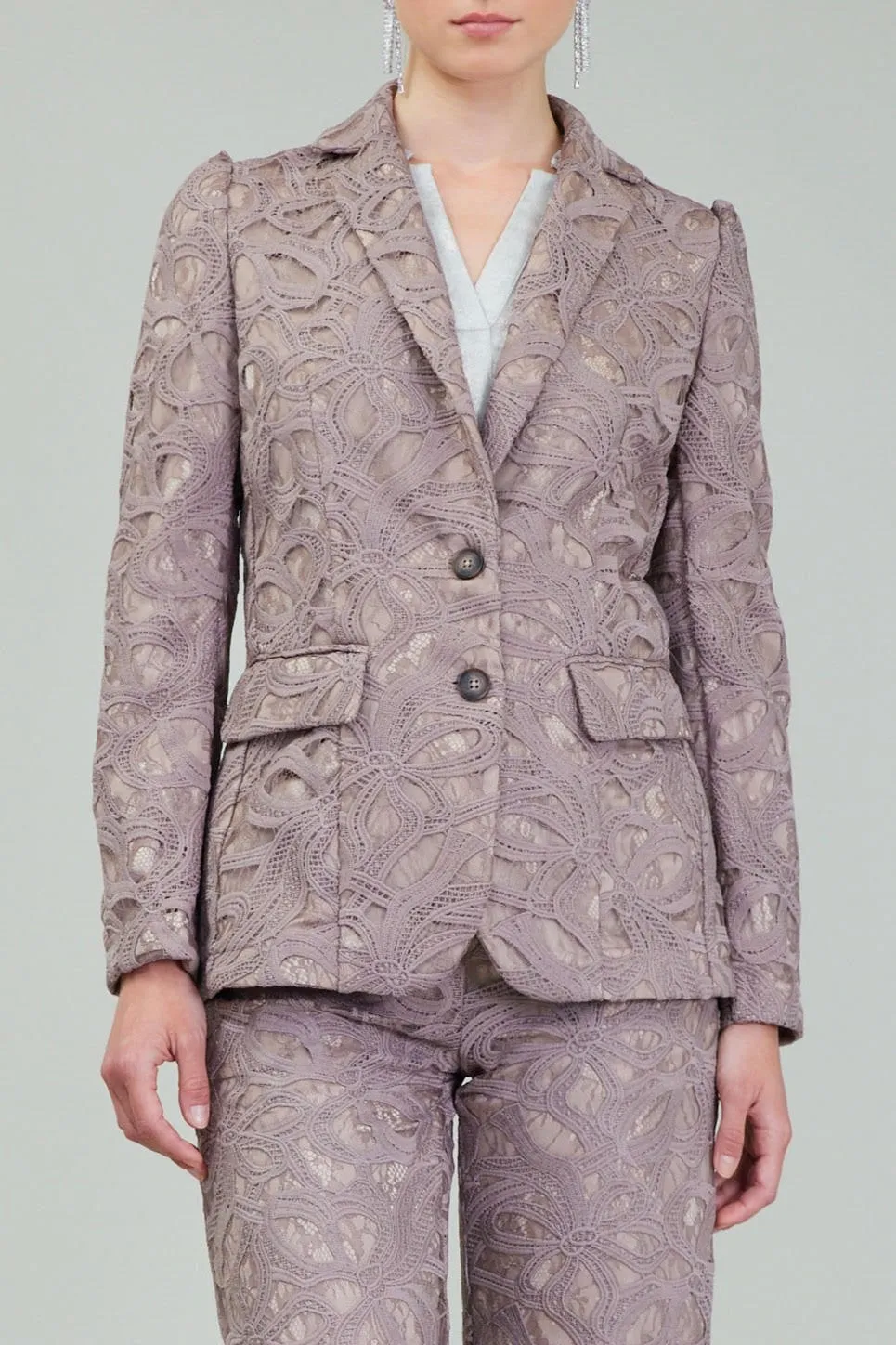 Lace Long-Sleeve Single-Breasted Blazer