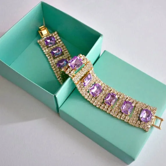Lavender Rhinestone Bridal Bracelet. Lilac Wedding Bracelet. Purple Wedding Link Bracelet. Purple Wedding Tennis Bracelet. Bridesmaid Gift.