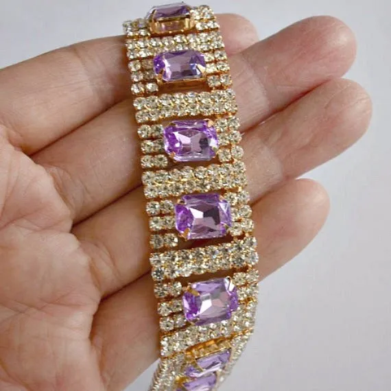 Lavender Rhinestone Bridal Bracelet. Lilac Wedding Bracelet. Purple Wedding Link Bracelet. Purple Wedding Tennis Bracelet. Bridesmaid Gift.
