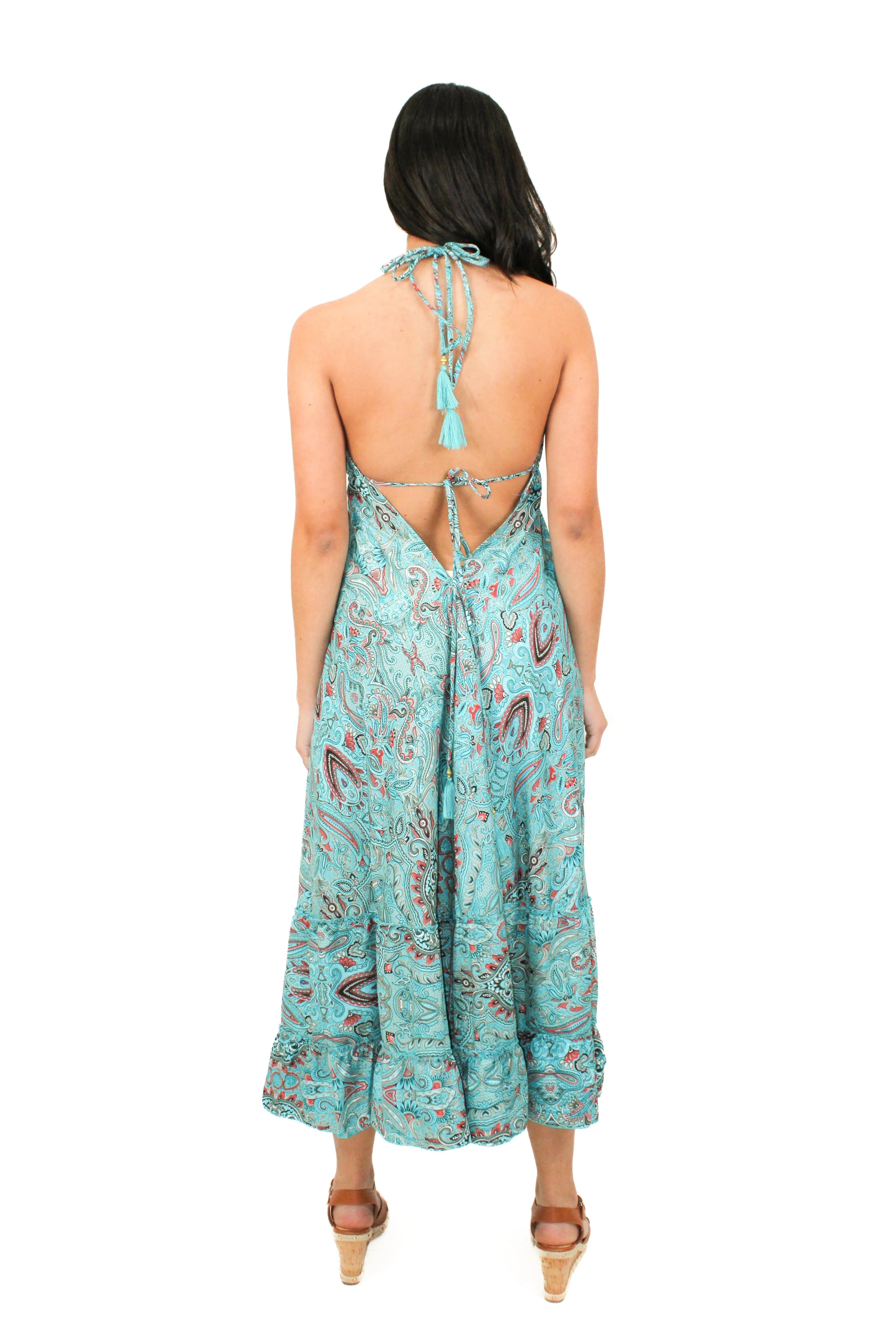 Lazy Daisy Adjustable halter dress in Turquoise (DK-5036S)