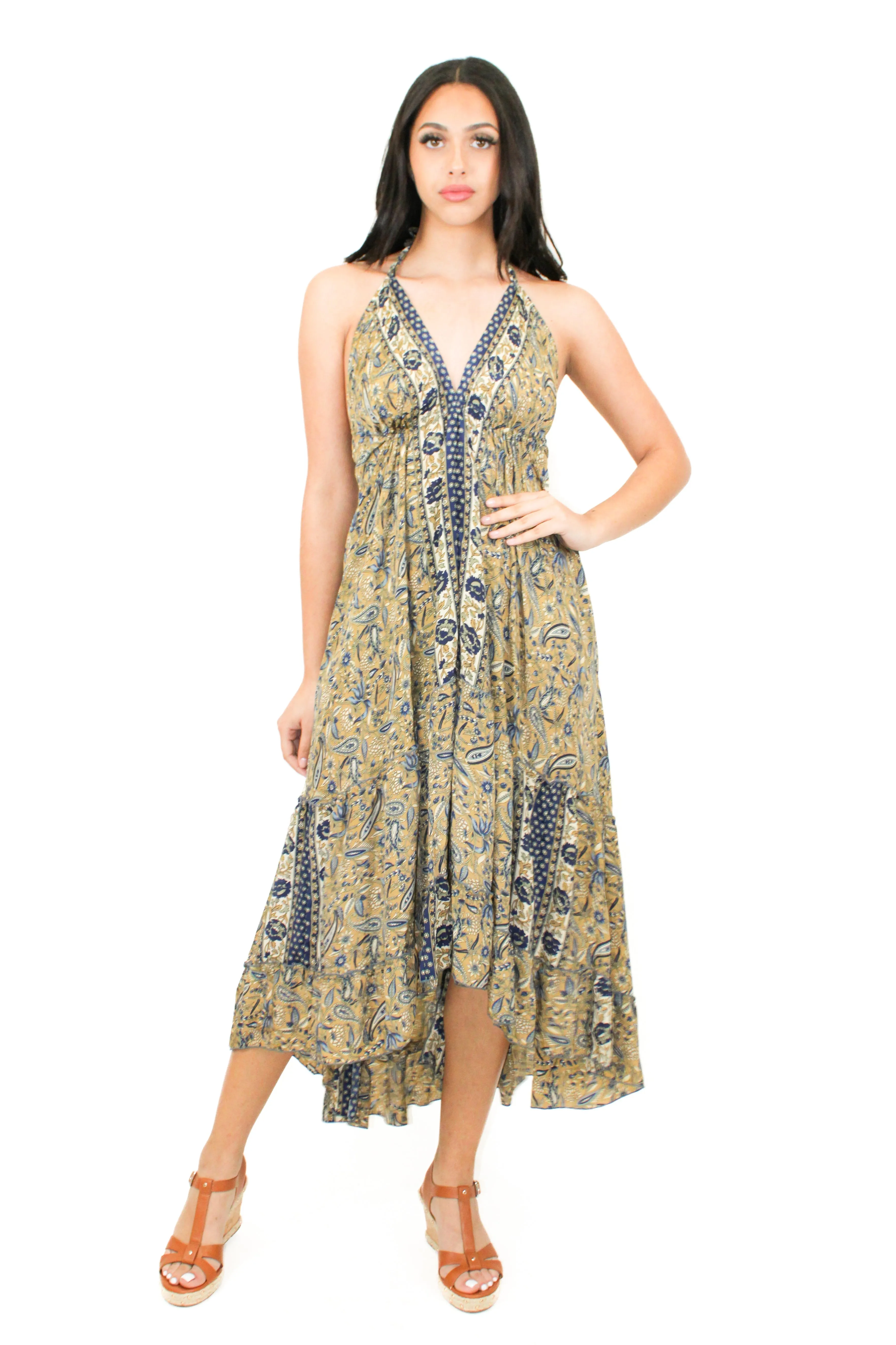 Lazy Daisy Adjustable halter dress in Turquoise (DK-5036S)