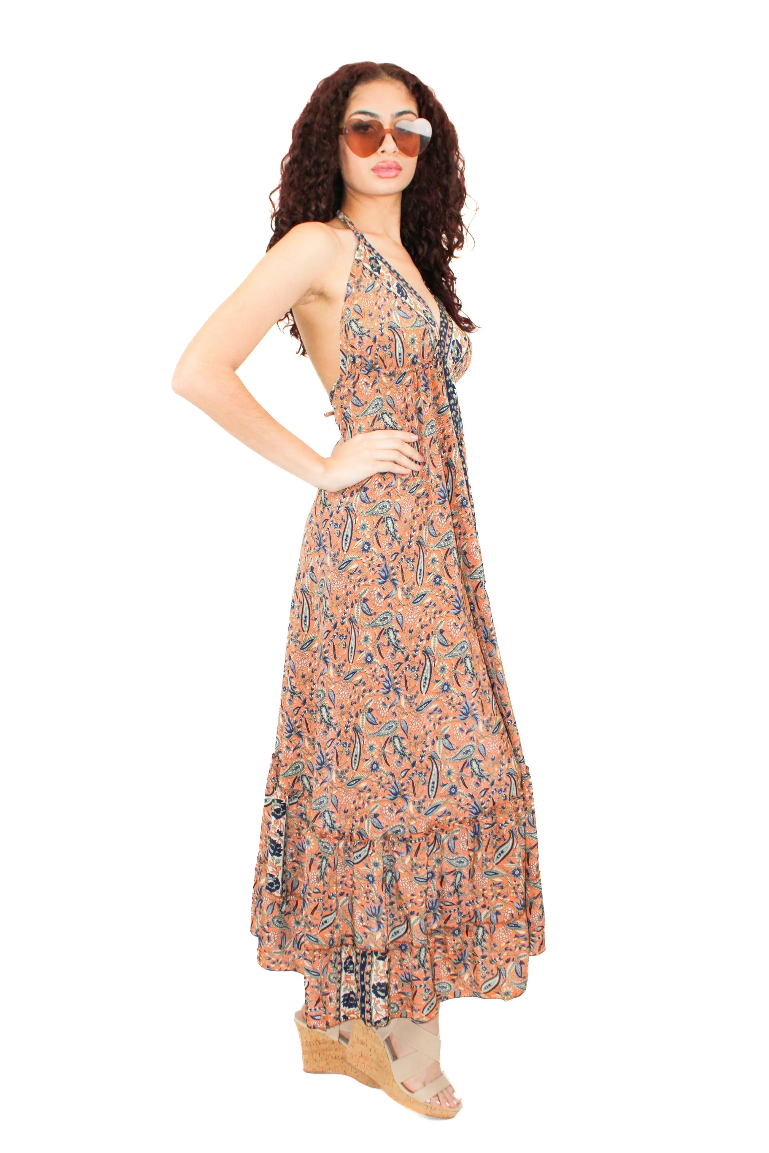 Lazy Daisy Adjustable halter dress in Turquoise (DK-5036S)