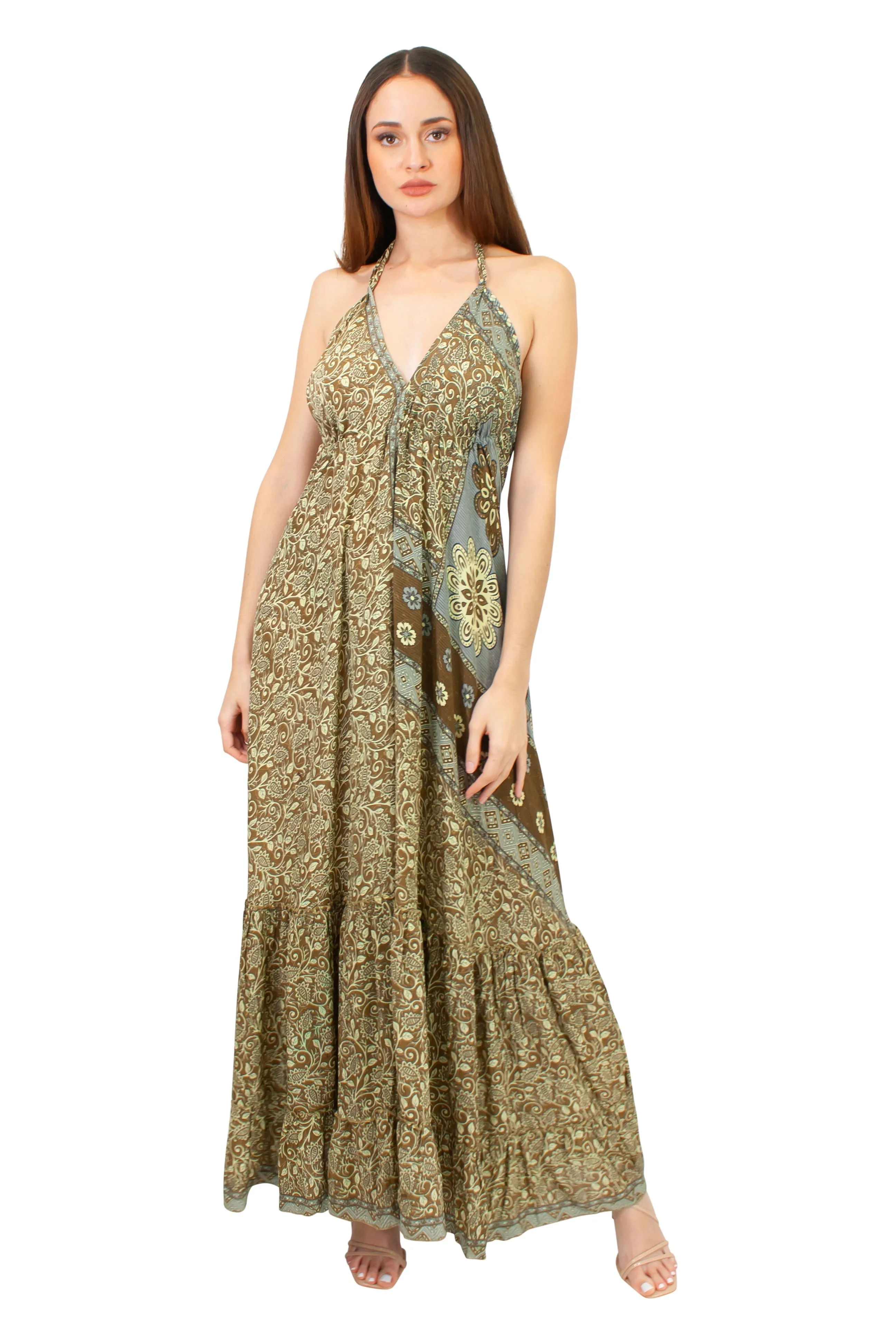 Lazy Daisy Maxi adjustable halter dress in Turquoise (DK-6320s)